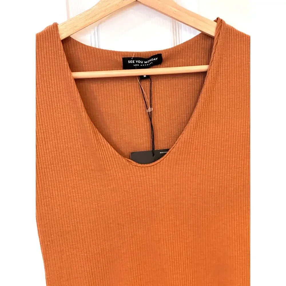See You Monday Womens Ribbed Medium Burnt Orange Long Dress - Picture 5 of 8